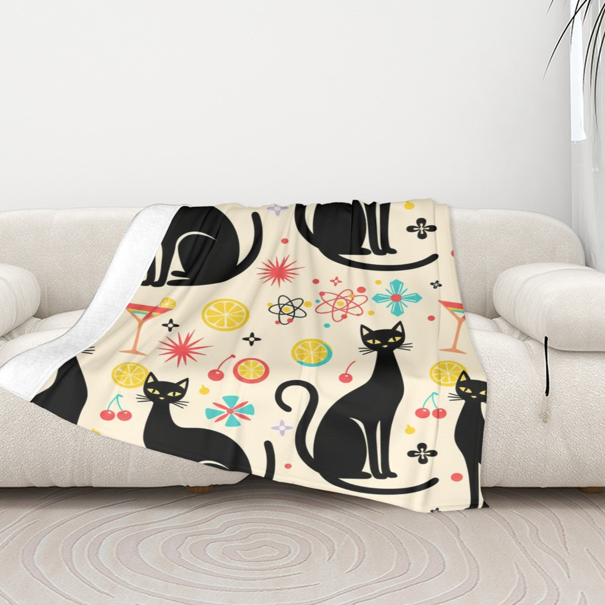 Atomic Cat Mid-Century Modern Throw Blanket
