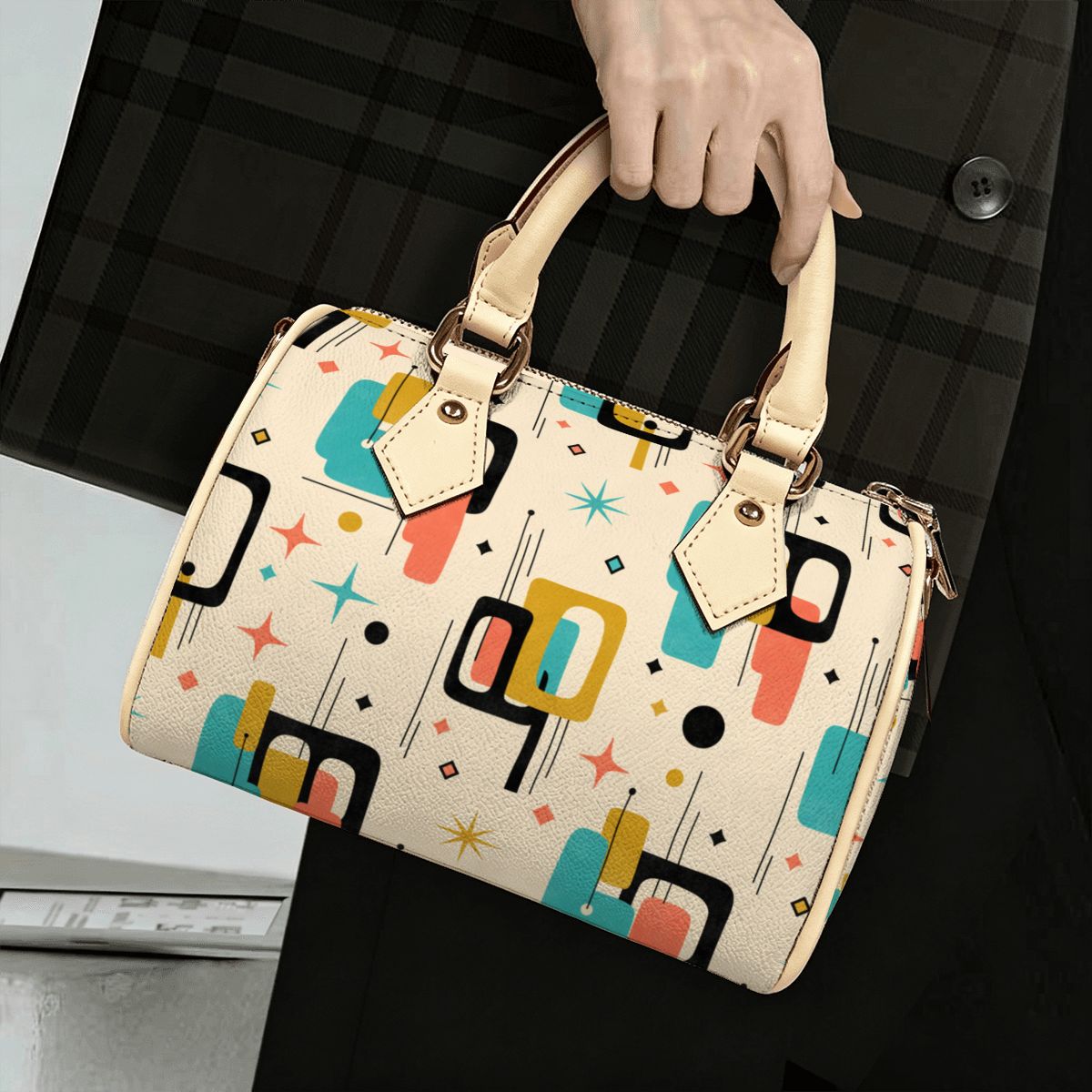 Mid-Century Modern Geometric Barrel Bag
