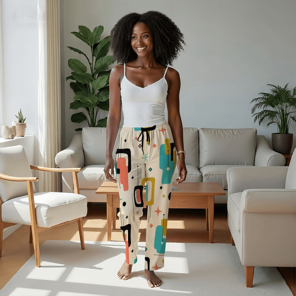 Cream Geometric Mid-Century Modern Pajama Pants