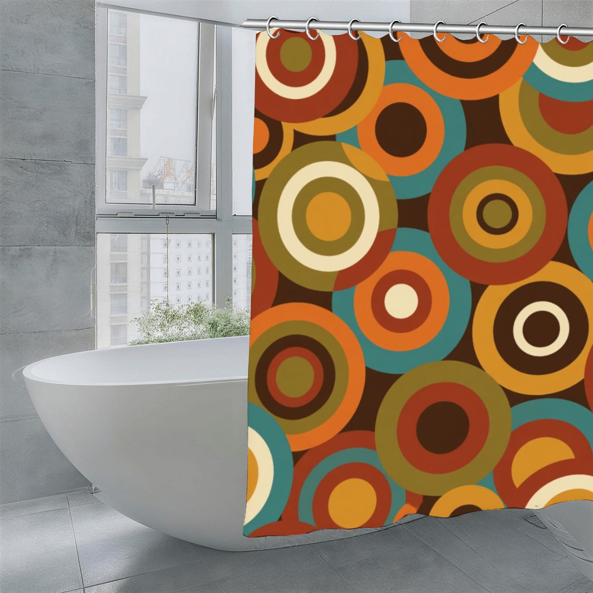 Mid-Century Orbit Geometric Shower Curtain