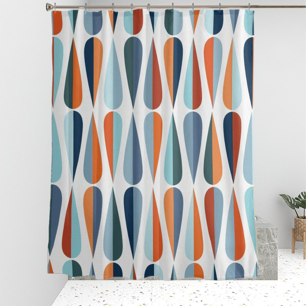 Mid-Century Modern Abstract Geometric Shower Curtain, 60 × 72 in