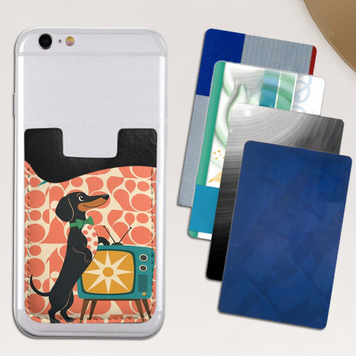 MCM-Era Abstract Figure & Atomic Starburst Print Phone Card Holder