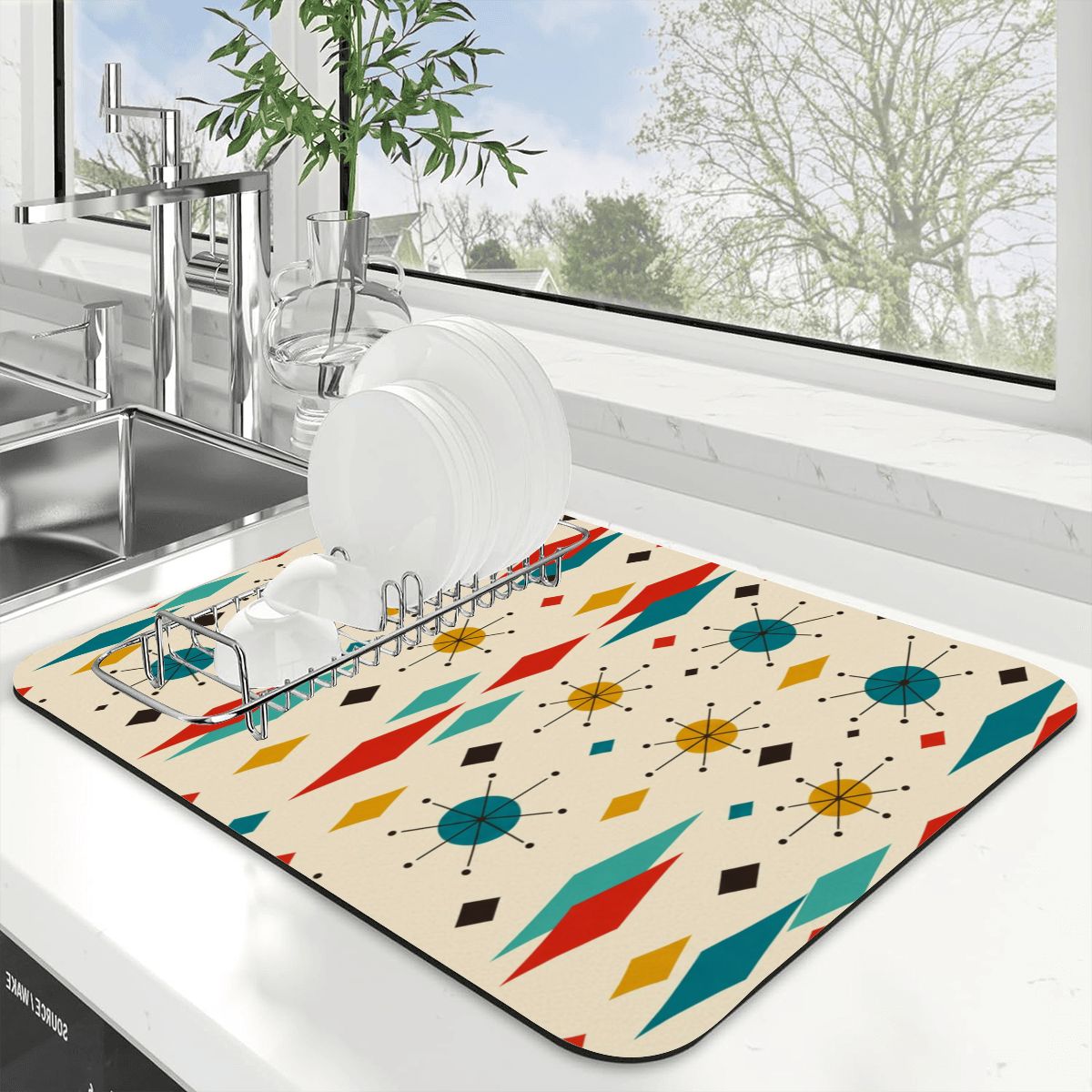 Mid-Century Modern Geometric Coffee Bar Mat
