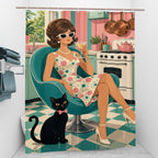 Atomic Kitchen Hostess & Cat Shower Curtain