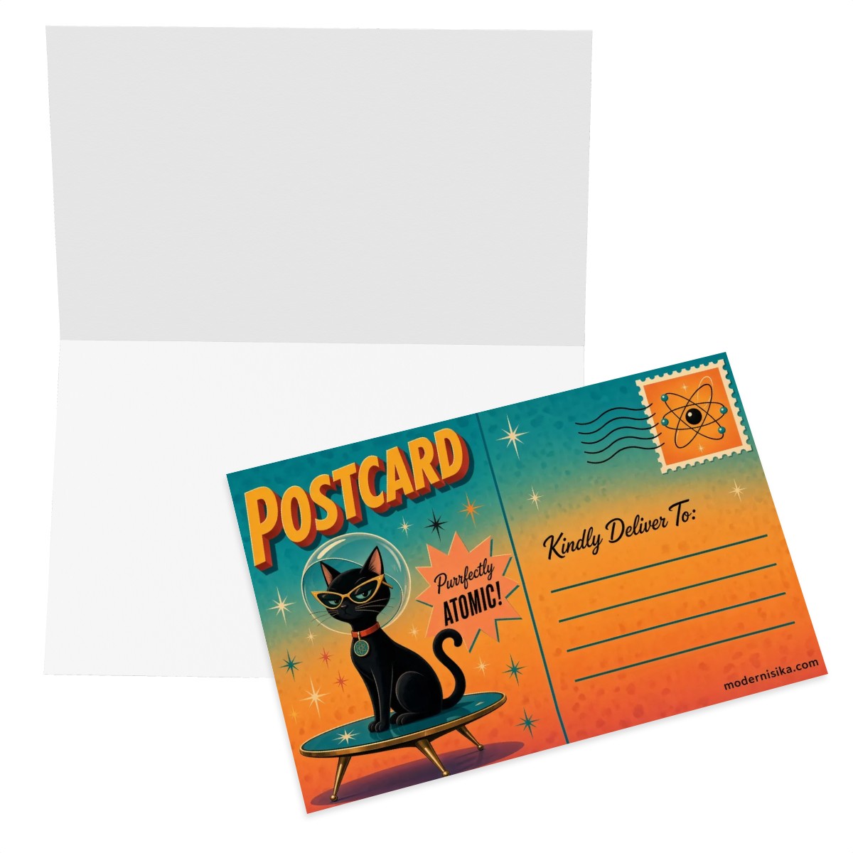 Atomic Cat Mid-Century Modern Greeting Card