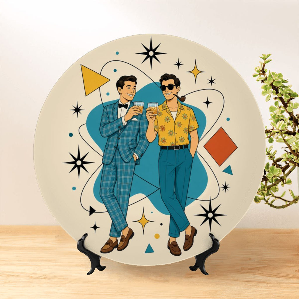 Mid-Century Modern Gay Couple Atomic Ceramic Decorative Plate