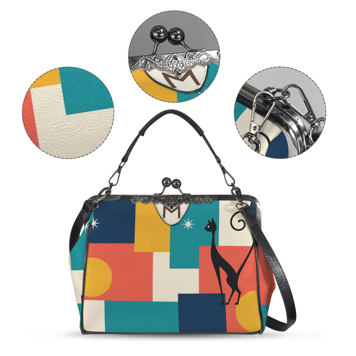 Atomic Cat Colorblock Kiss-Lock Crossbody Bag