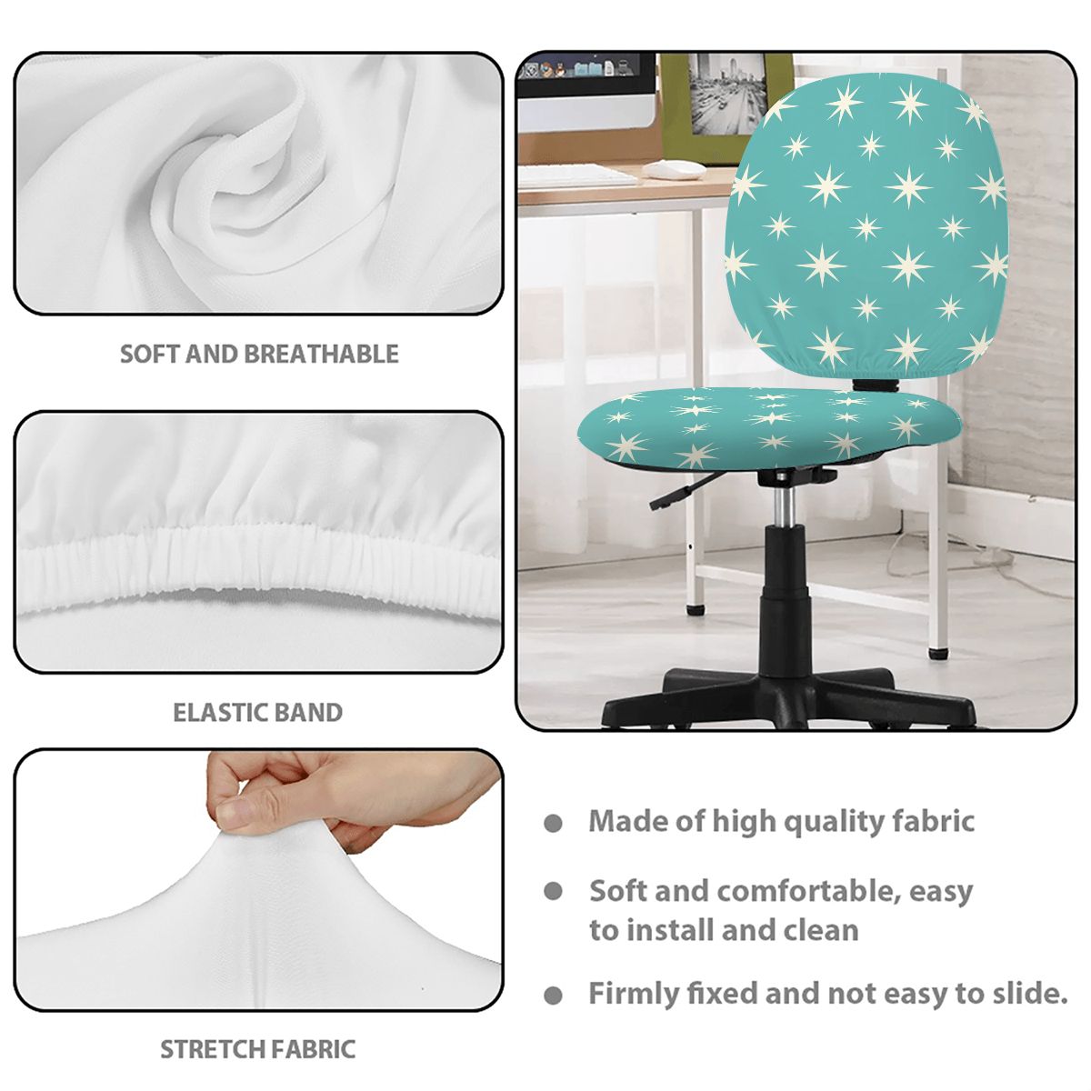 Mid-Century Modern Teal Starburst Office Chair Cover
