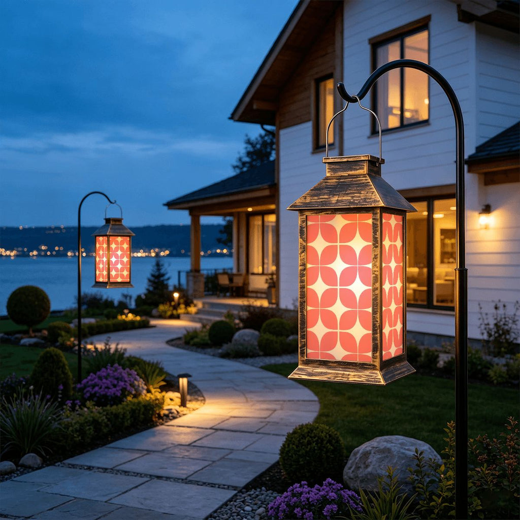 Mid-Century Modern Coral Pebble Solar Lantern