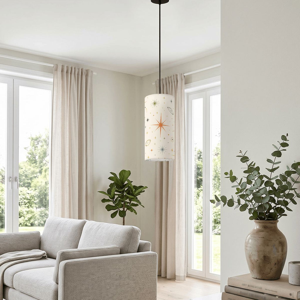 Copper Starburst Pendant Light | Mid-Century Modern Cylinder Ceiling Light
