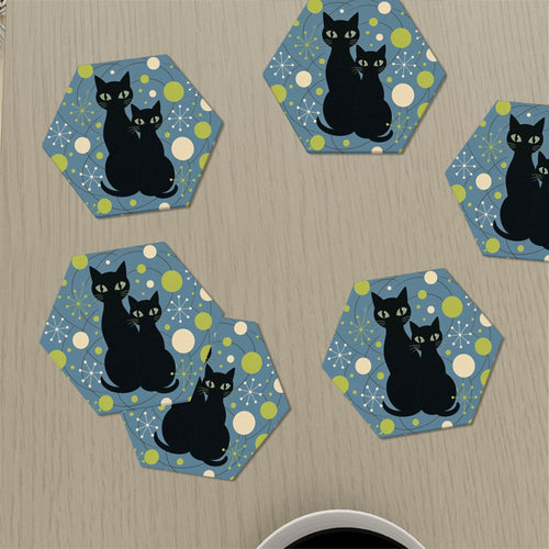 Atomic Cat Mid-Century Modern Ceramic Coaster Set