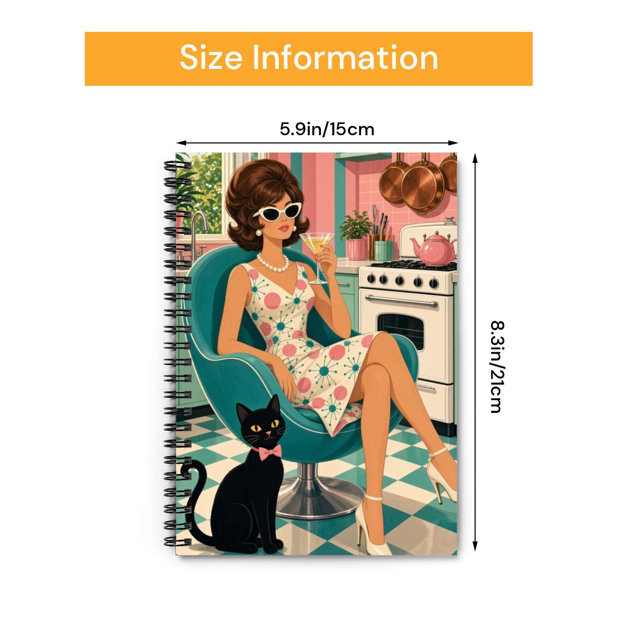Mid-Century Modern Atomic Cat Muse Spiral Notebook