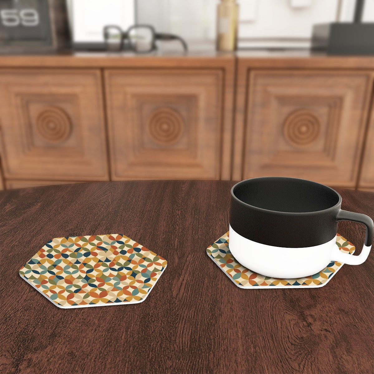 Mid-Century Modern Geometric Hexagon Coaster Set