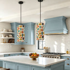 Mosaic Tile Pendant Light | Mid-Century Modern Cylinder Ceiling Light