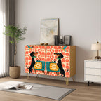 Dachshund & Retro TV Print Mid-Century Modern Media Console