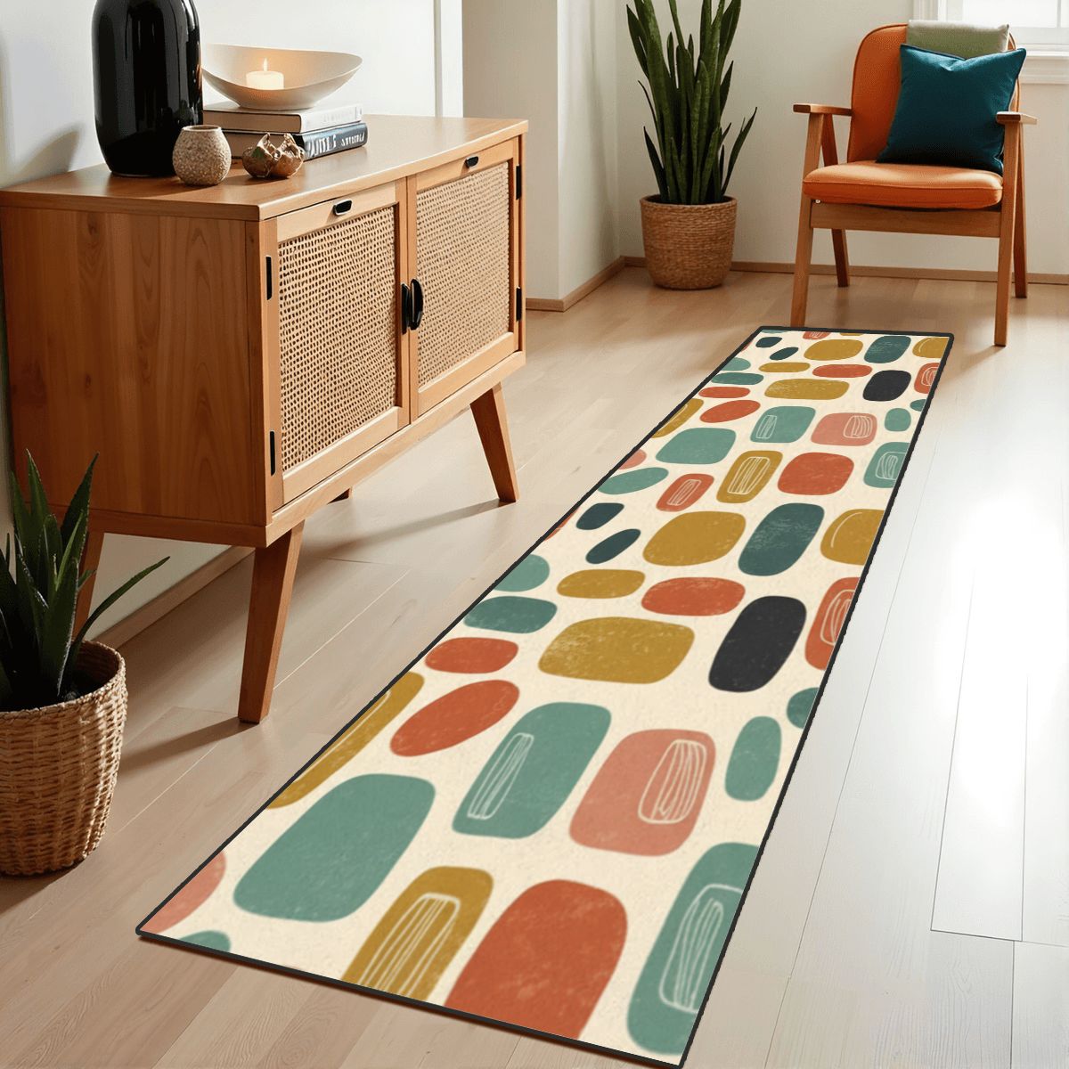 Mid-Century Modern Pebble Colorblock Runner Rug