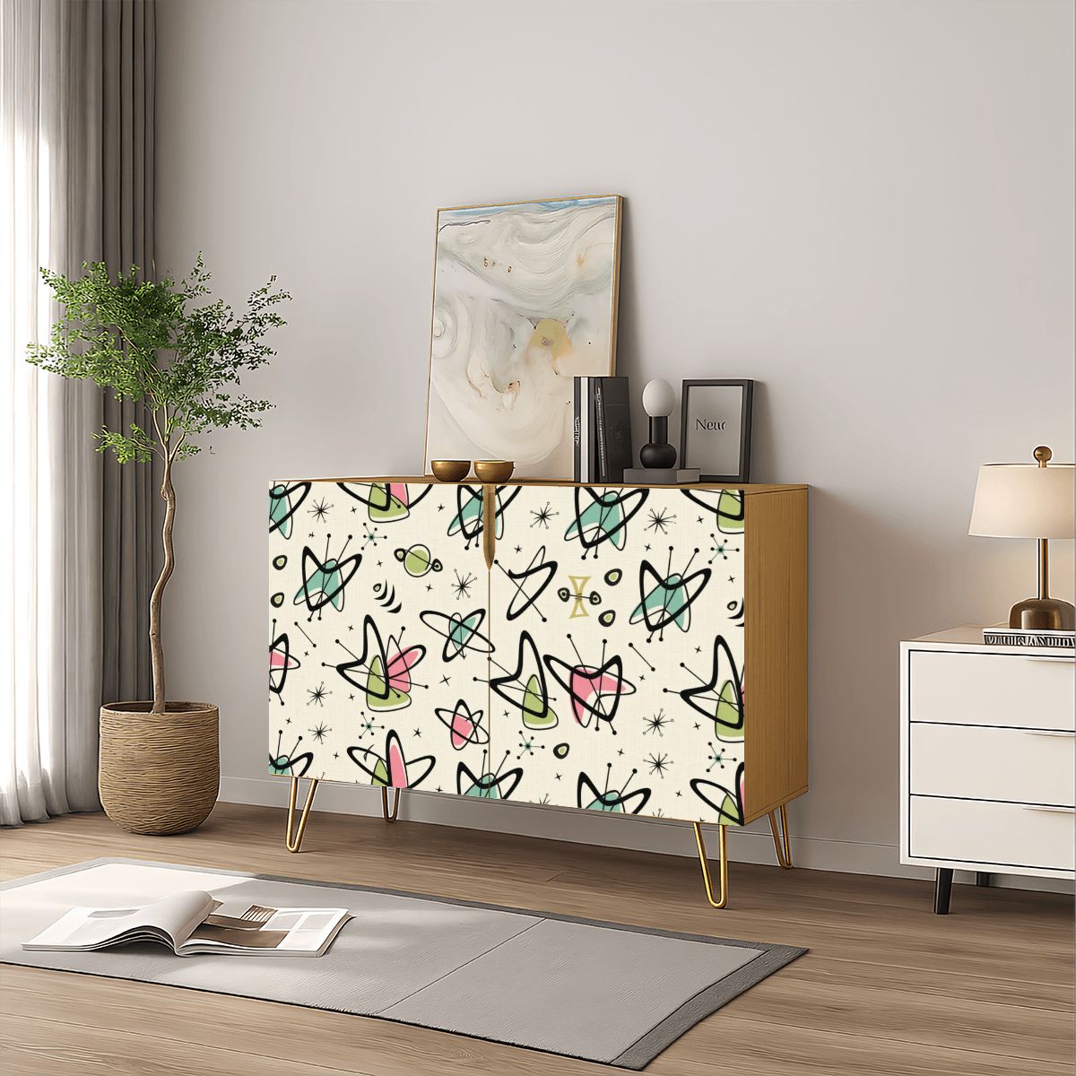 Mid-Century Modern Boomerang Motif Storage Cabinet