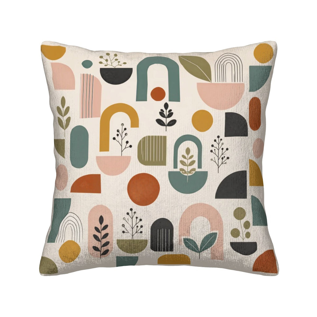 Mid-Century Modern Abstract Arch & Botanical Print Corduroy Throw Pillow