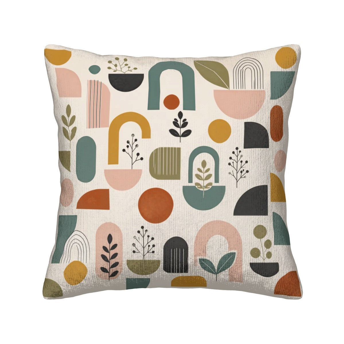 Mid-Century Modern Abstract Arch & Botanical Print Corduroy Throw Pillow