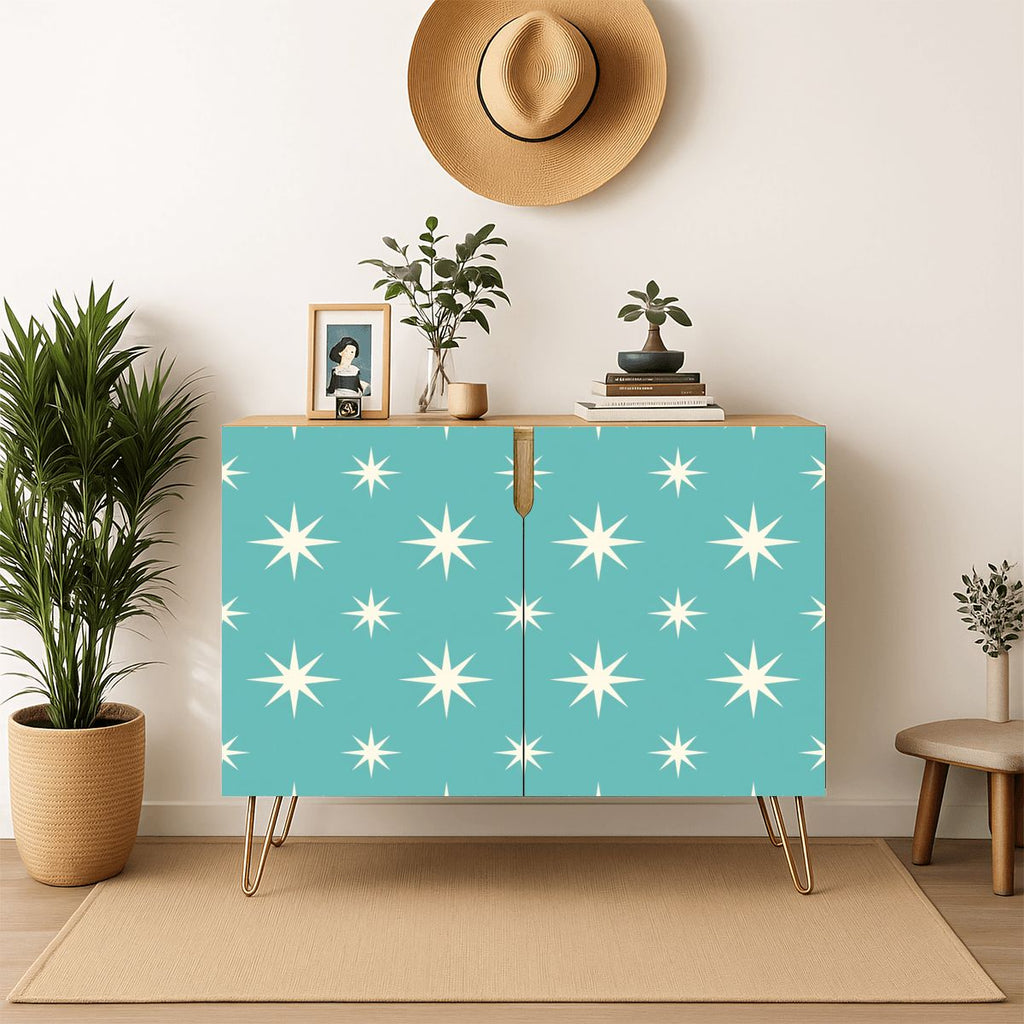 Teal Starburst Mid-Century Modern Media Console