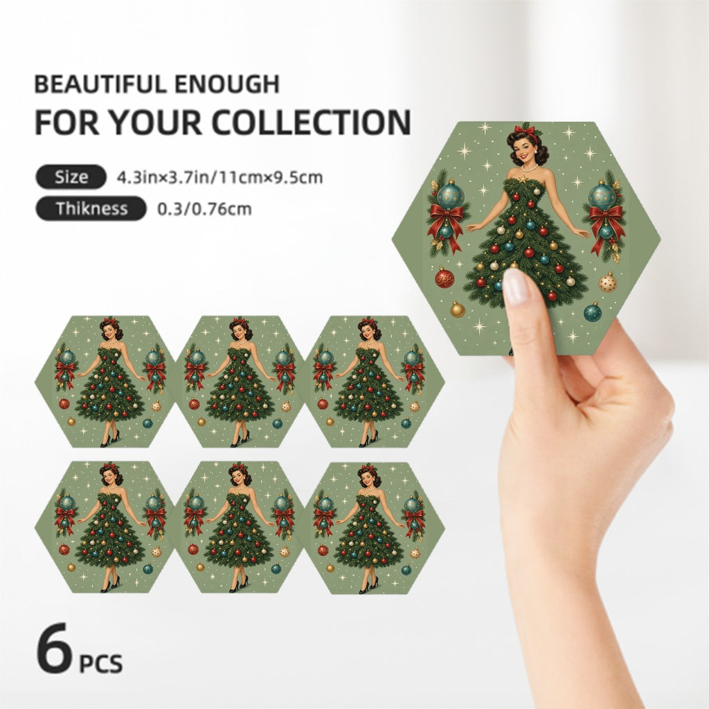Mid-Century Modern Christmas Tree Ceramic Coaster Set