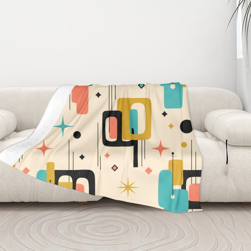 Mid-Century Modern Atomic Geometric Print Throw Blanket