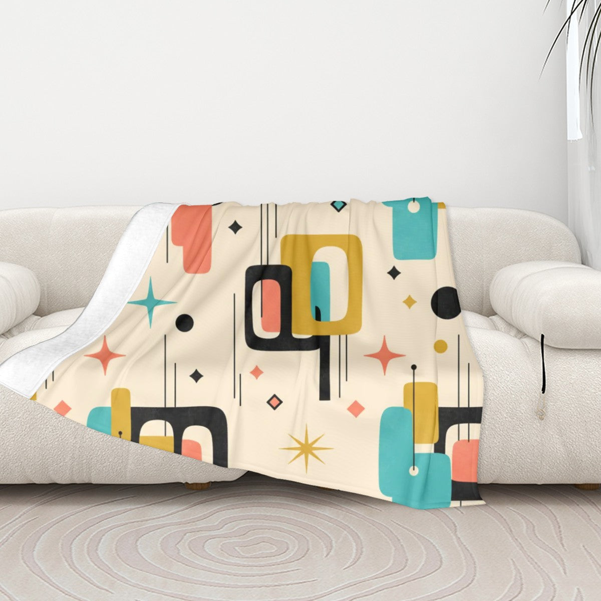 Mid-Century Modern Atomic Geometric Print Throw Blanket