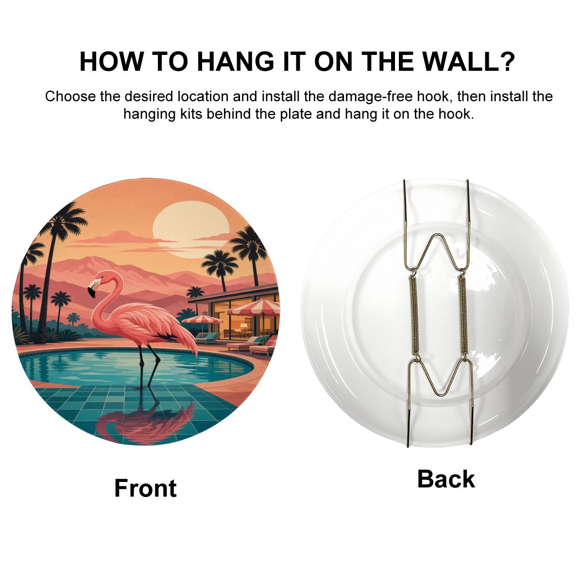 Mid-Century Modern Palm Springs Flamingo Poolside Ceramic Decorative Plate