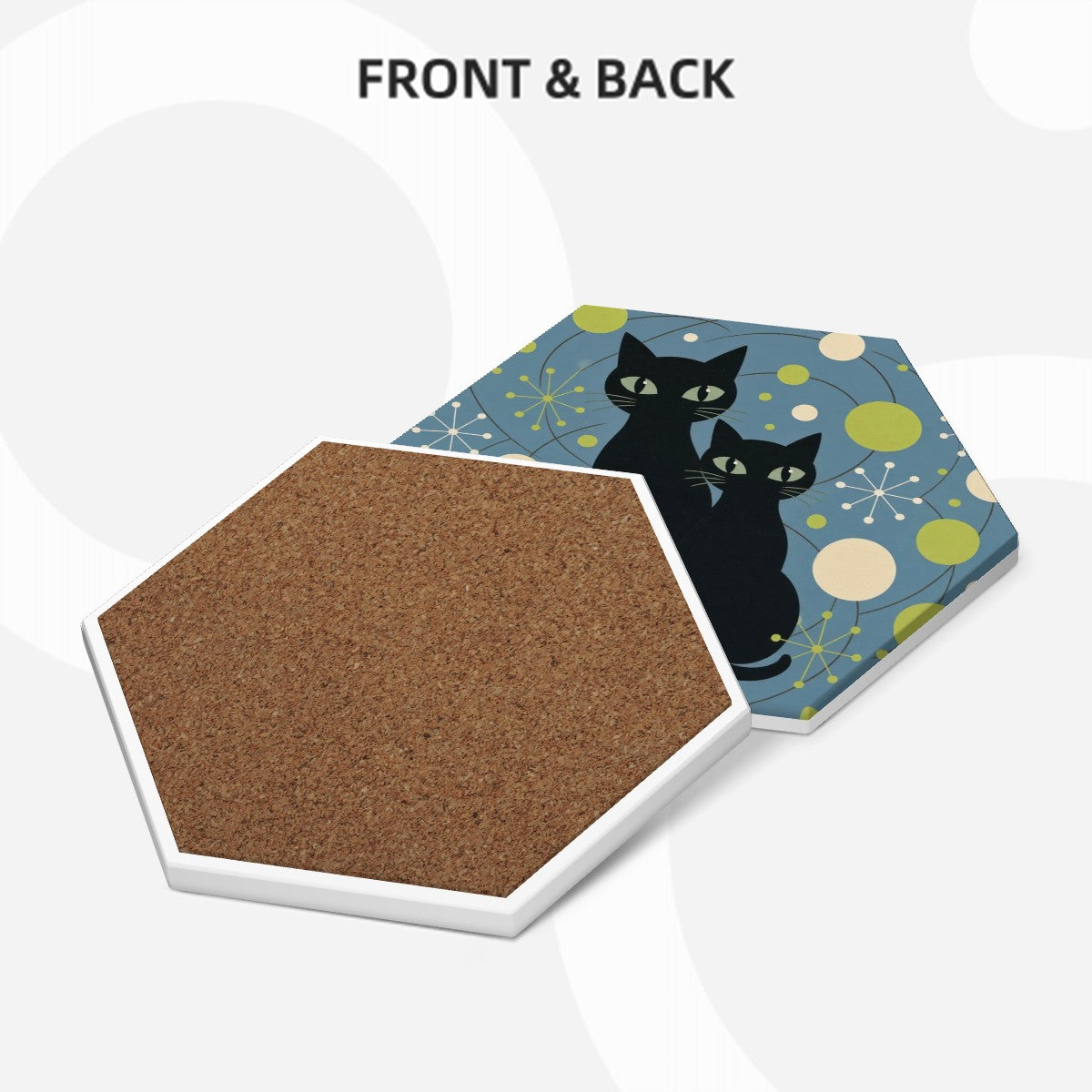 Atomic Cat Mid-Century Modern Ceramic Coaster Set
