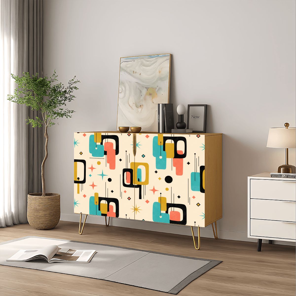 Mid-Century Modern Geometric Storage Cabinet, Made in USA