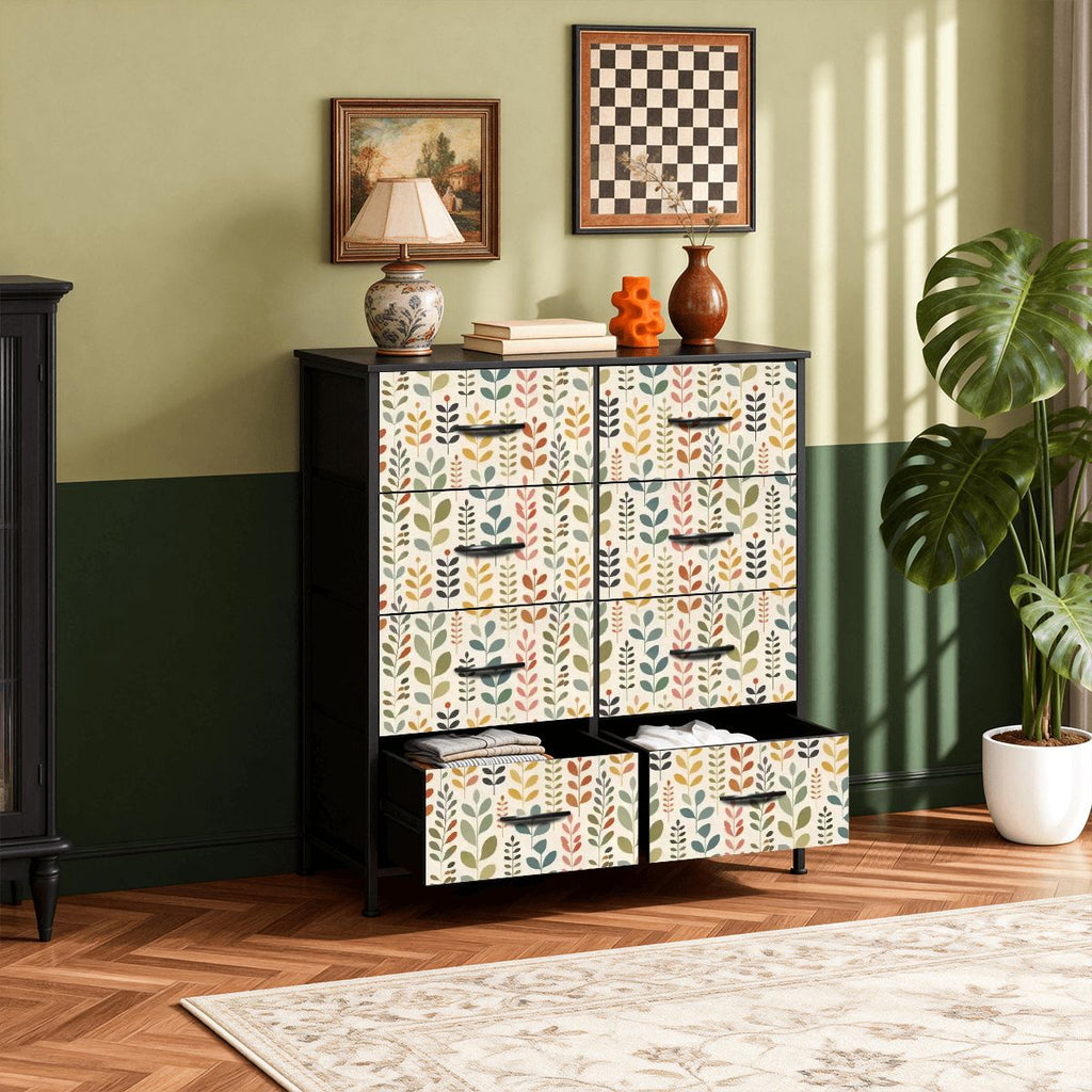 Mid-Century Modern Botanical Leaf 8-Drawer Dresser