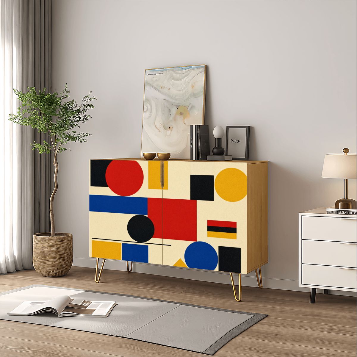 Bauhaus Geometric Wooden Storage Cabinet