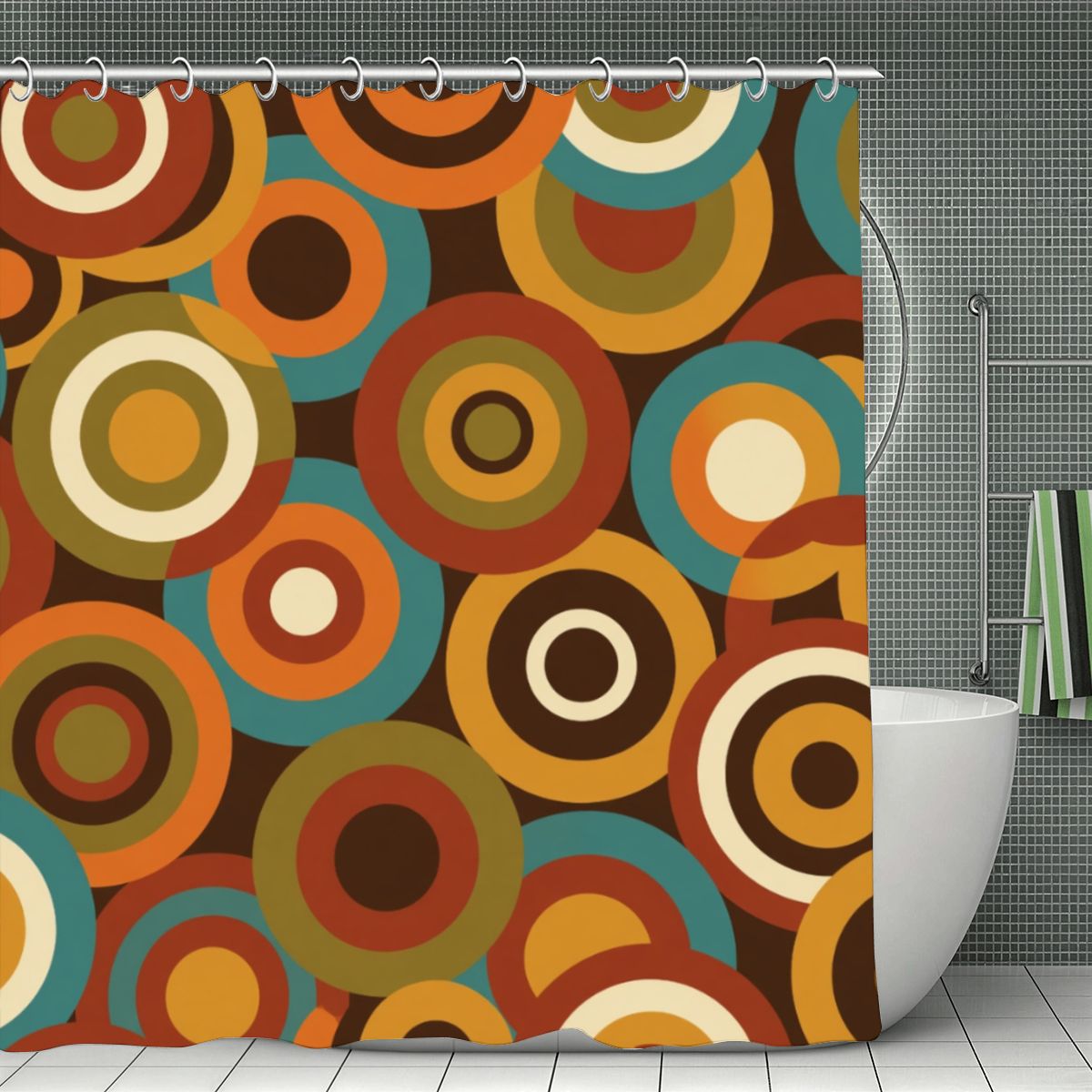 Mid-Century Orbit Geometric Shower Curtain