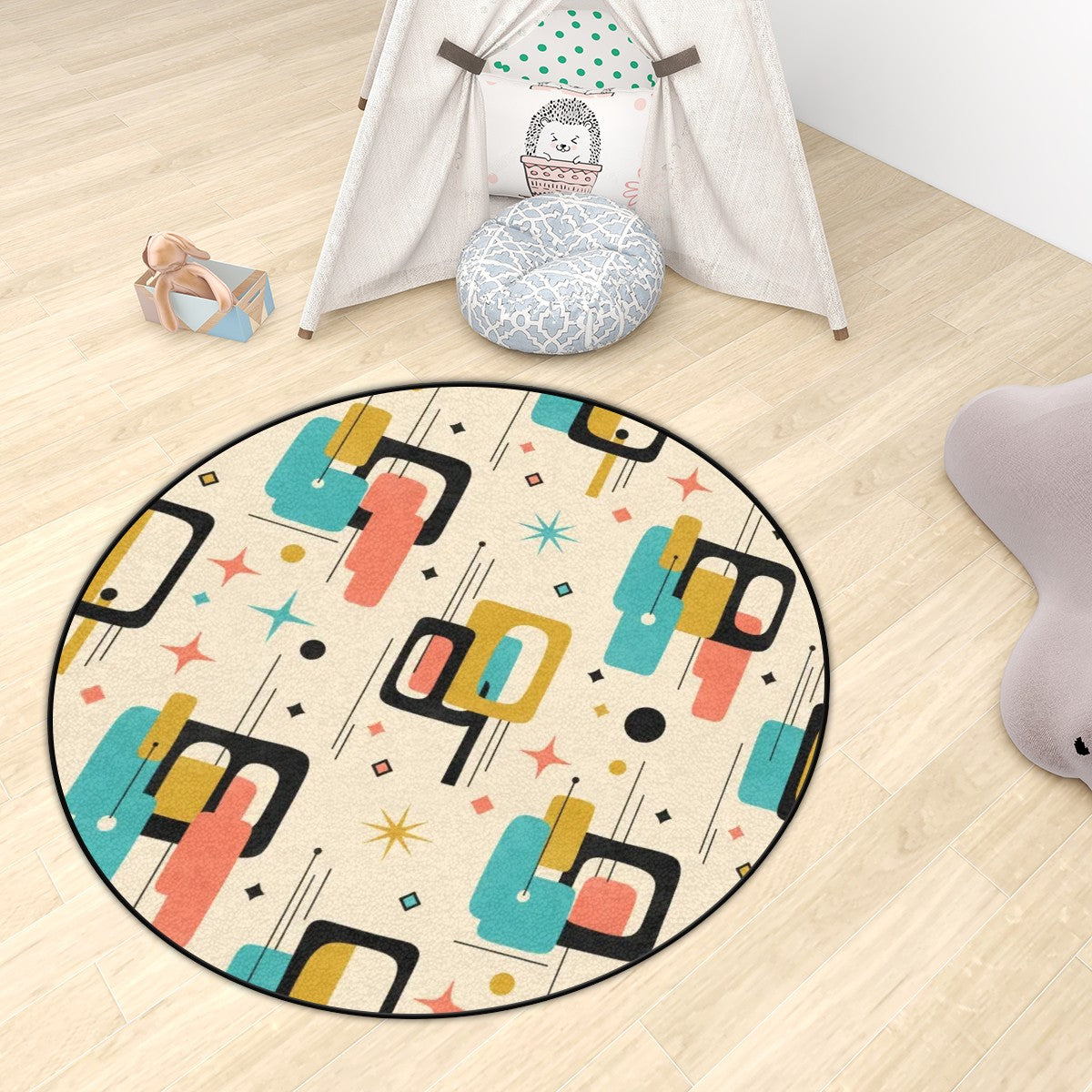 Mid-Century Modern Abstract Pattern Round Area Rug