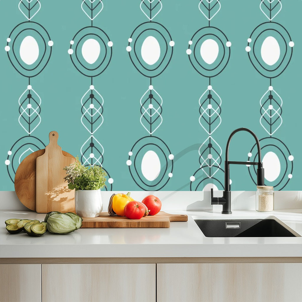 Mid-Century Turquoise Geometric Peel-and-Stick Wallpaper