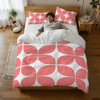 Mid-Century Modern Coral Geometric Duvet Cover Set