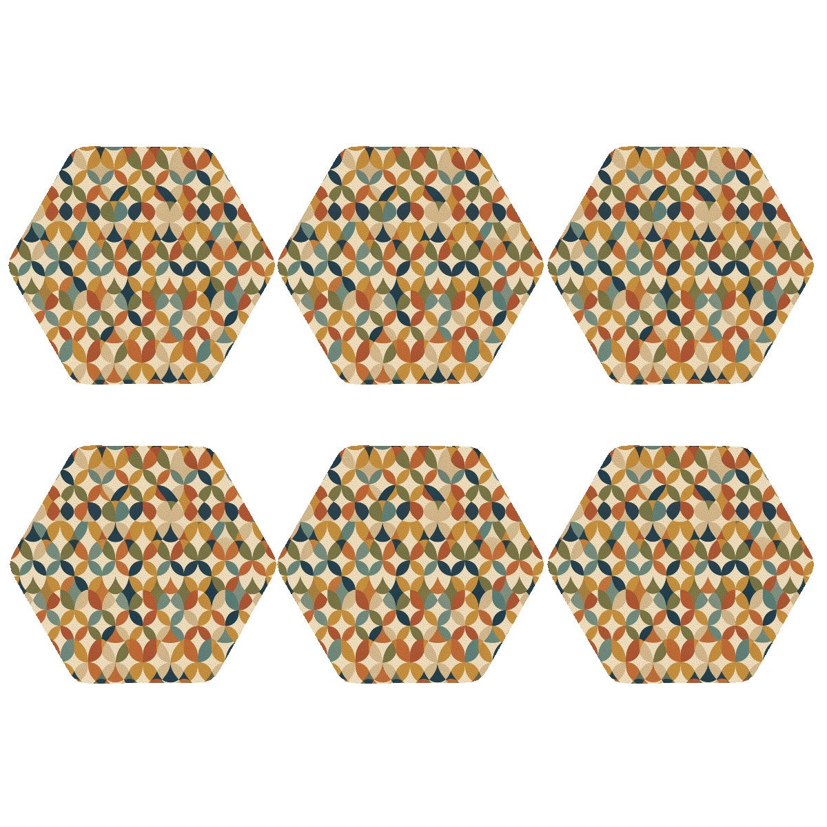 Mid-Century Modern Geometric Hexagon Coaster Set