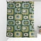Mid-Century Modern Olive Green Geometric Shower Curtain, 60 × 72 in