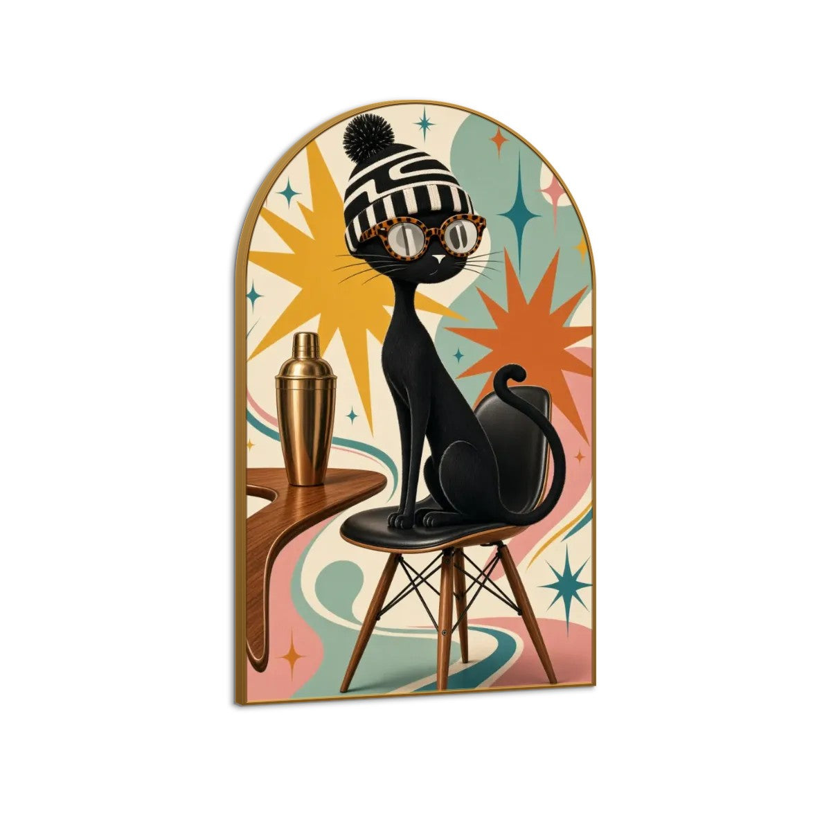 Mid-Century Modern Space-Age Atomic Cat Arched Canvas