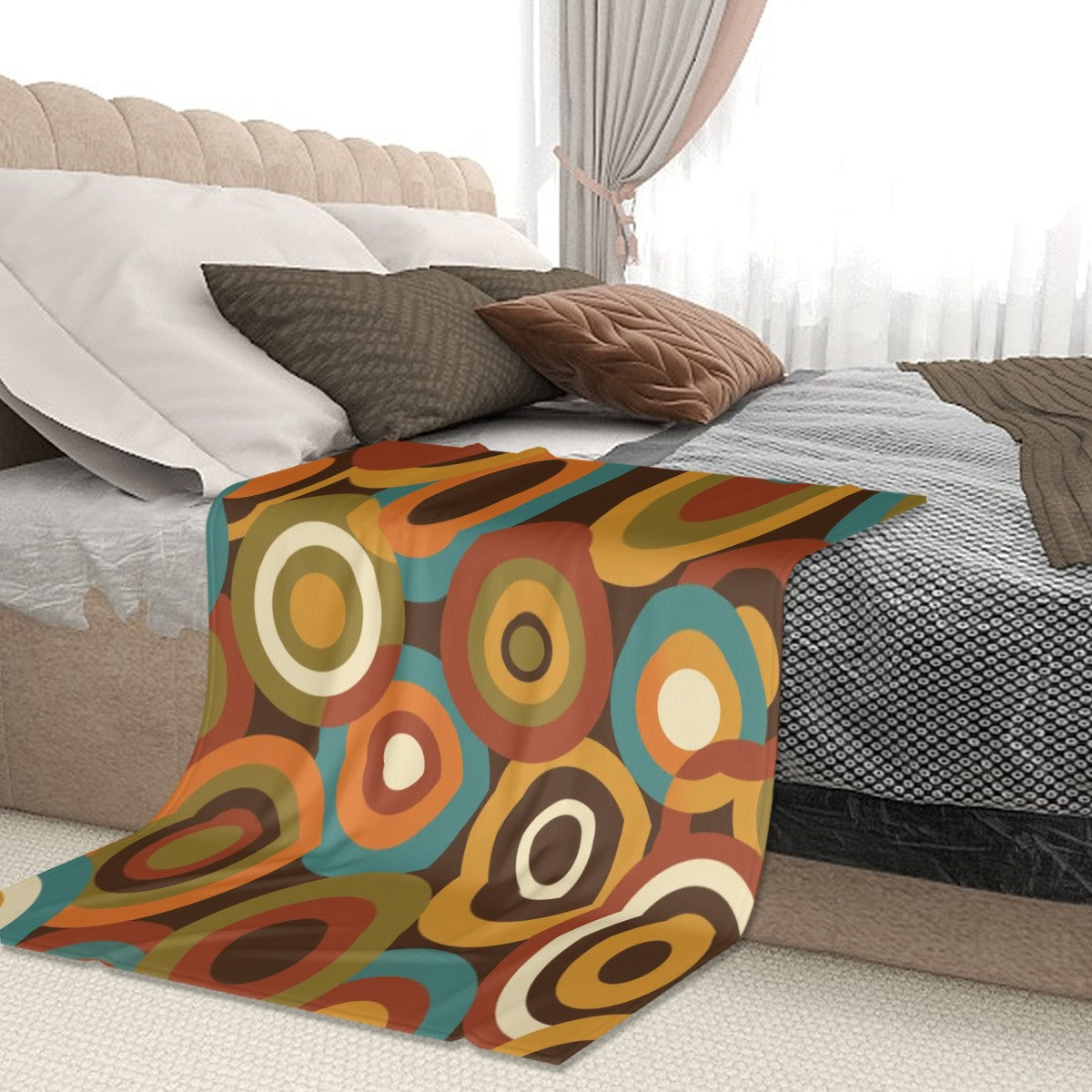 Mid-Century Modern Atomic Concentric-Circle Throw Blanket