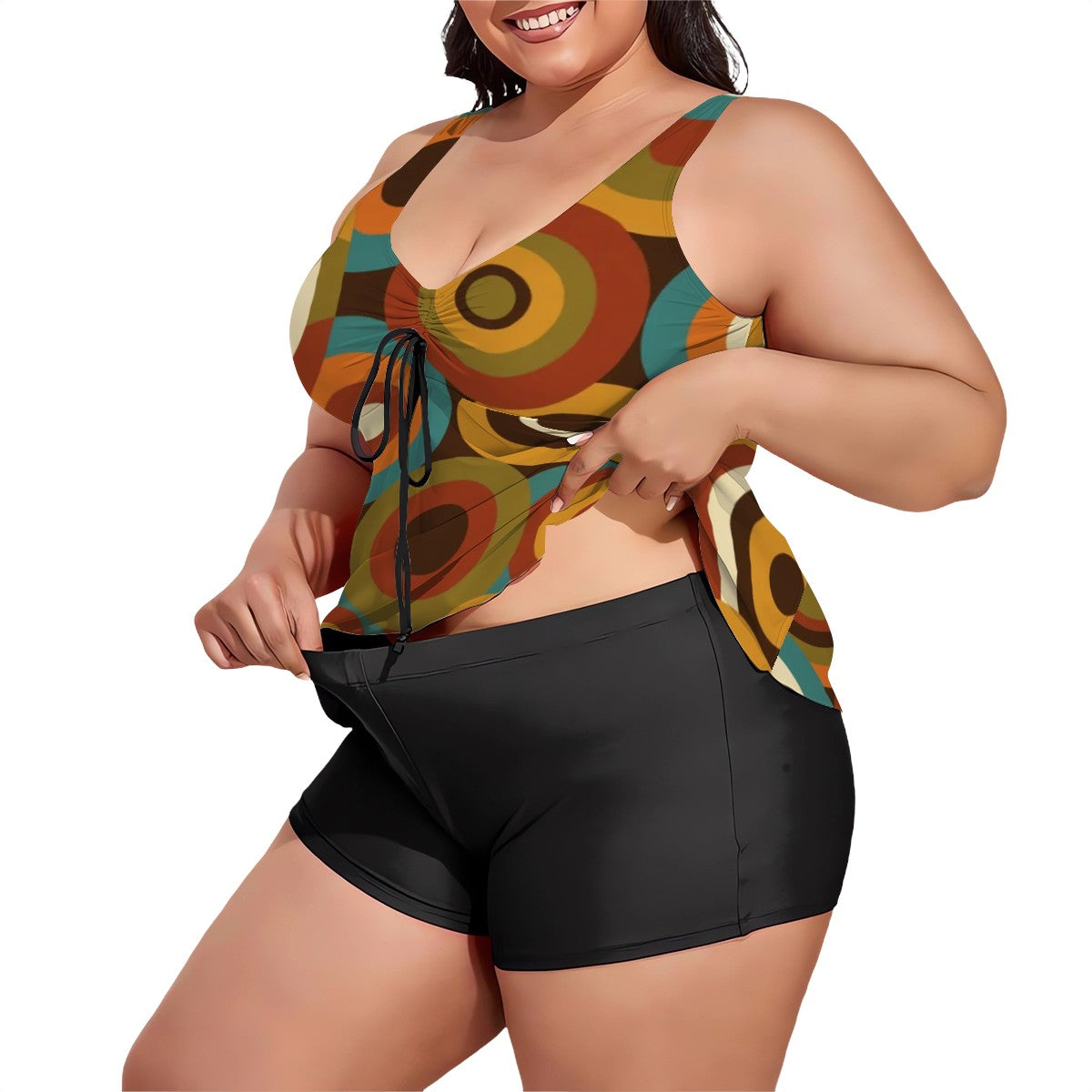 MCM-Era Atomic Concentric-Circle Print Plus-Size Two-Piece Swimsuit