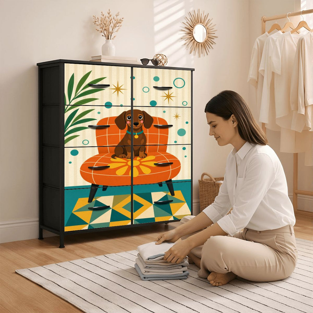 Mid-Century Modern Atomic Dog & Sun 8-Drawer Dresser