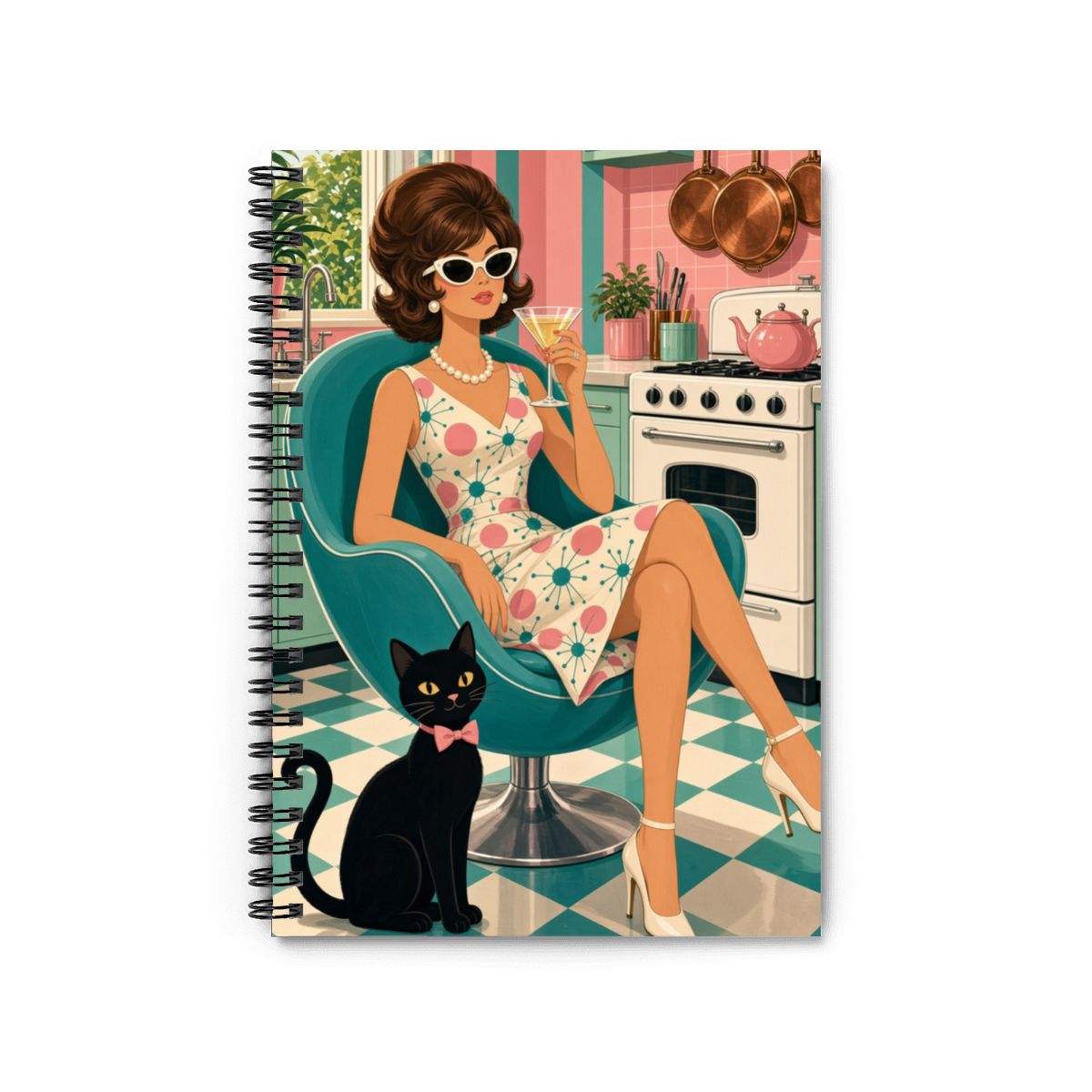 Mid-Century Modern Atomic Cat Muse Spiral Notebook
