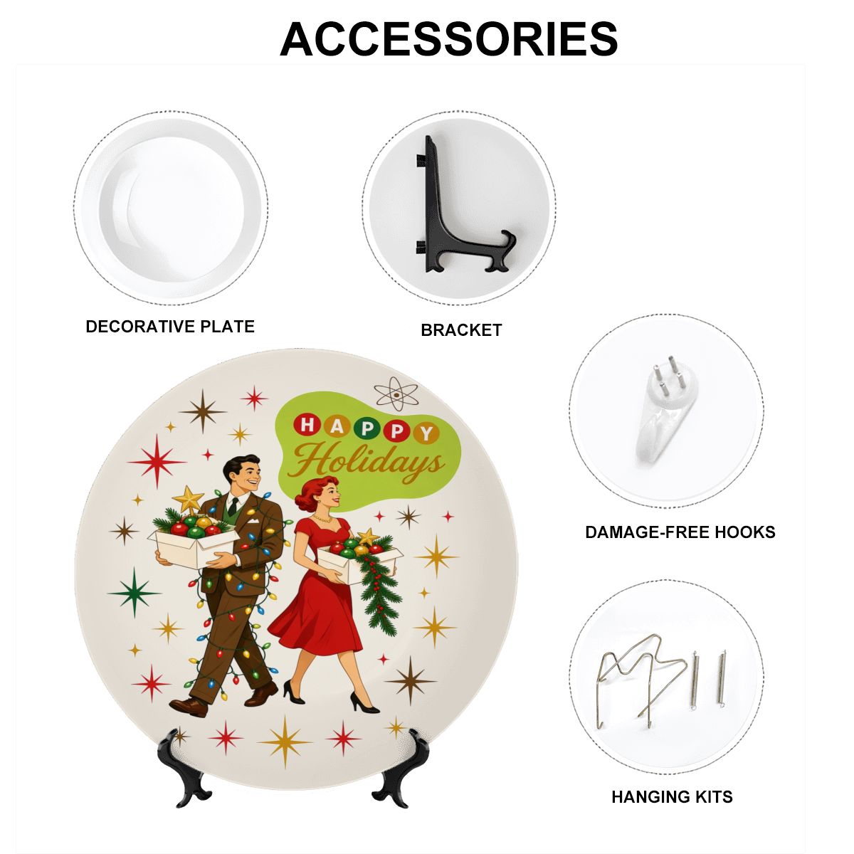 Mid-Century Modern Happy Holidays Dancing Couple Ceramic Decorative Plate