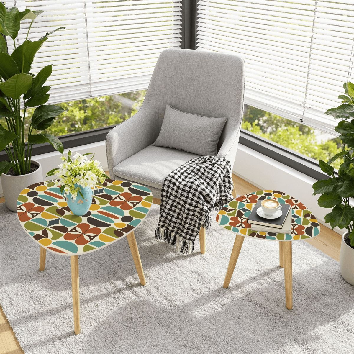 Mid-Century Modern Organic Mosaic Nesting Tables