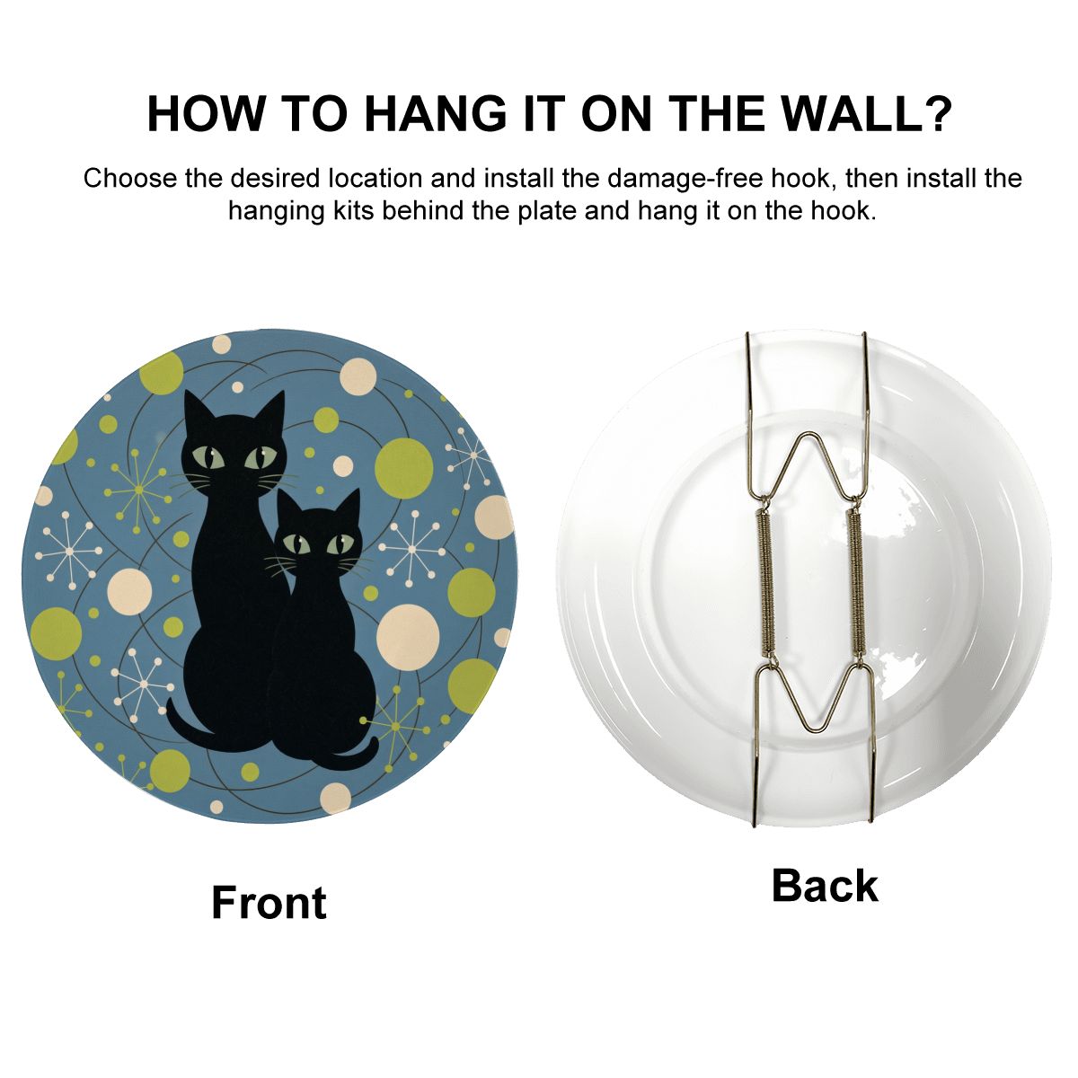 Mid-Century Modern Atomic Cat Moonlight Duo Ceramic Decorative Plate