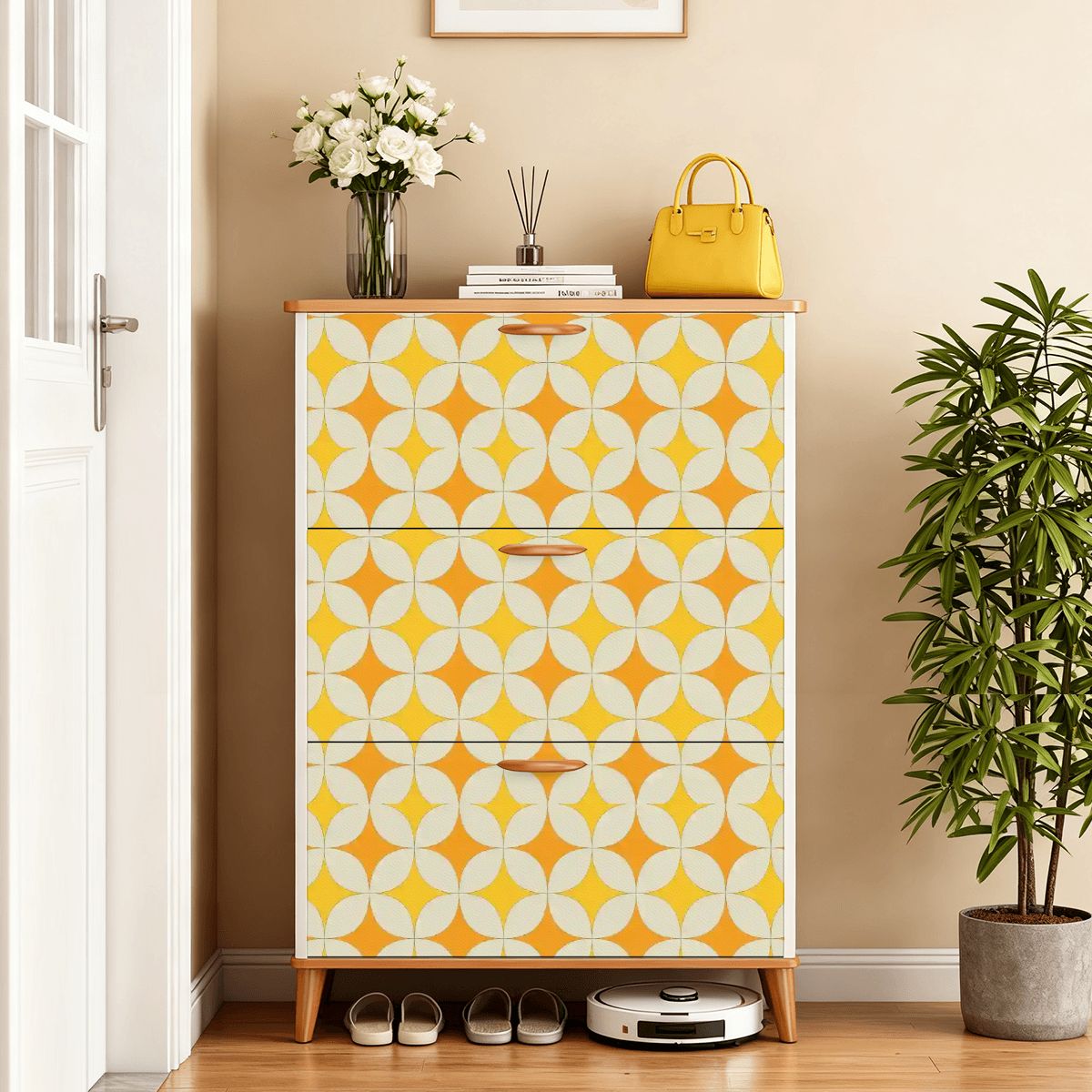 Mid-Century Mustard Geometric Shoe Cabinet
