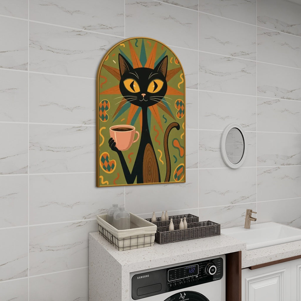 Mid-Century Modern Atomic Cat Sunburst Arched Canvas