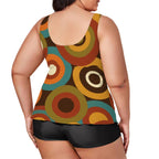 MCM-Era Atomic Concentric-Circle Print Plus-Size Two-Piece Swimsuit