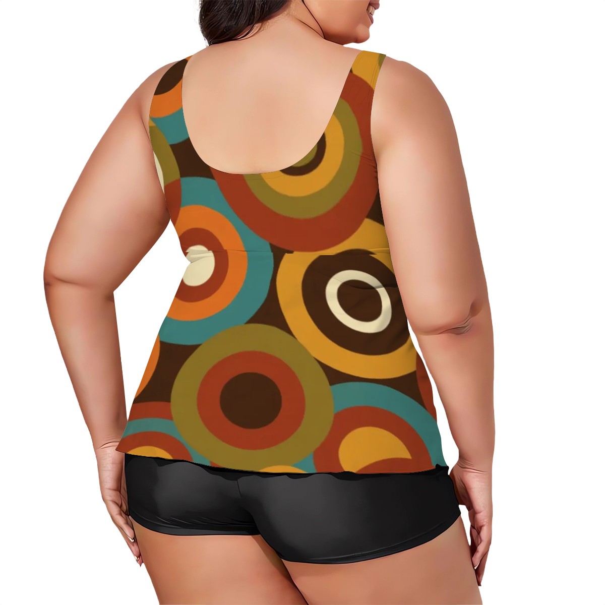 MCM-Era Atomic Concentric-Circle Print Plus-Size Two-Piece Swimsuit